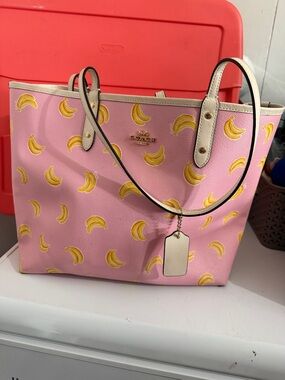 Coach Pink Tote with Yellow Banana Print